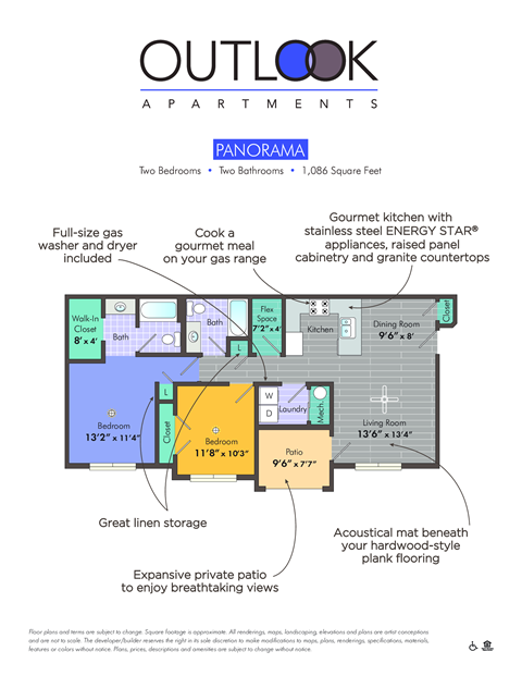 Floor plan for 2 beds, 2 baths, 1089 sqft