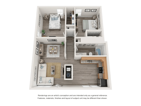 Floor plan for 2 beds, 1 bath, 896 sqft