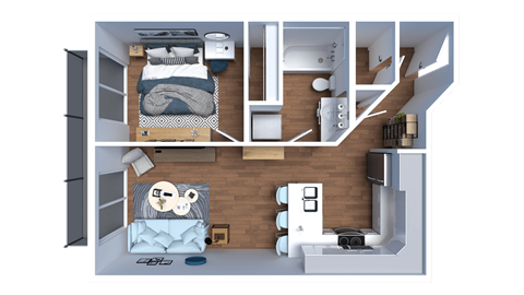 Floor plan for 1 bed, 1 bath, 574 sqft