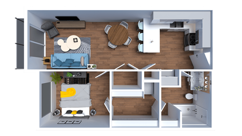 Floor plan for 1 bed, 1 bath, 637 sqft