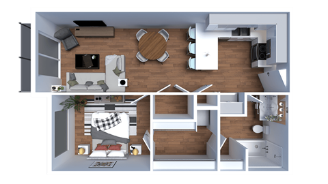 Floor plan for 1 bed, 1 bath, 650 sqft