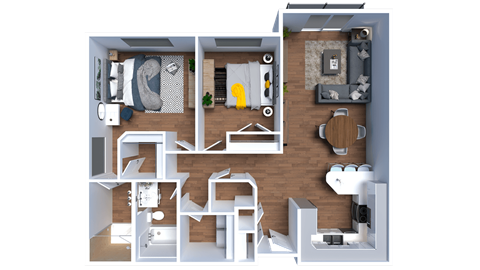 Floor plan for 2 beds, 2 baths, 1091 sqft