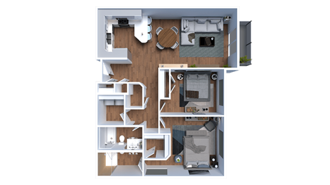 Floor plan for 2 beds, 2 baths, 1097 sqft