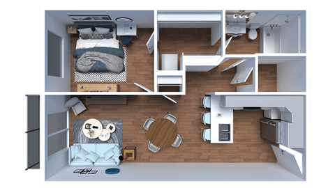 Floor plan for 1 bed, 1 bath, 659 sqft