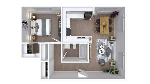 Floor plan for 1 bed, 1 bath, 662 sqft