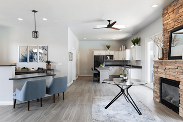 Bountiful apartment for rent - A modern kitchen with a dining table and chairs.
