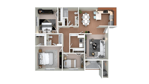 Floor plan for 3 beds, 2 baths, 1236 sqft