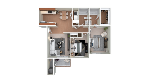 Floor plan for 2 beds, 2 baths, 958 sqft