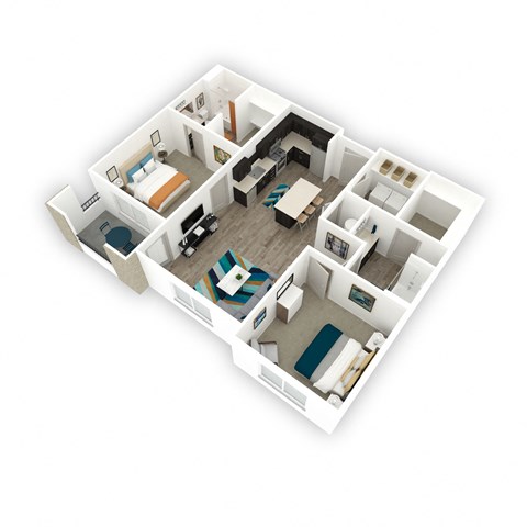 Floor plan for 2 beds, 2 baths, 1080 sqft