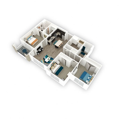 Floor plan for 3 beds, 2 baths, 1258 sqft
