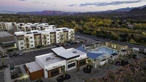 St George apartment for rent - an aerial view of community with a pool and buildings