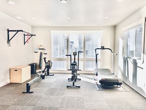 Idaho Falls townhouse for rent - a home gym with weights and a window
