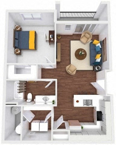 Floor plan for 1 bed, 1 bath, 693 sqft