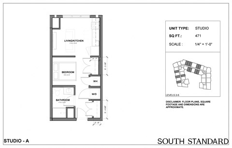 Floor plan for studio, 1 bath, 471 sqft