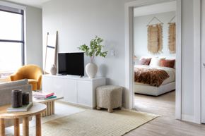 Boston apartment for rent - a living room with a bedroom in the background