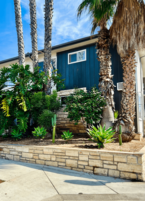 West Hollywood apartment for rent - a retaining wall with palm trees in front of a house