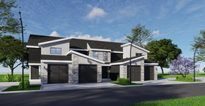 Spring Hill townhouse for rent - A modern house with a black roof and a large front yard.