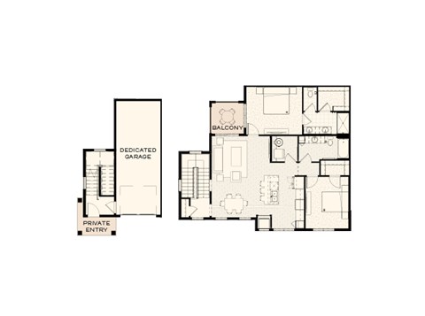 Floor plan for 2 beds, 2 baths, 1168 sqft
