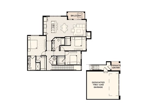 Floor plan for 3 beds, 2 baths, 1389 sqft