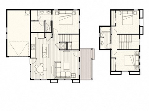 Floor plan for 3 beds, 2 baths, 1240 sqft