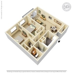 Floor plan for 2 beds, 2 baths, 1010 sqft