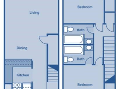 Floor plan for 2 beds, 2 baths, 1050 sqft