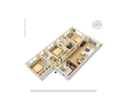 Floor plan for 3 beds, 2 baths, 1100 sqft