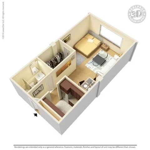 Floor plan for studio, 1 bath, 475 sqft