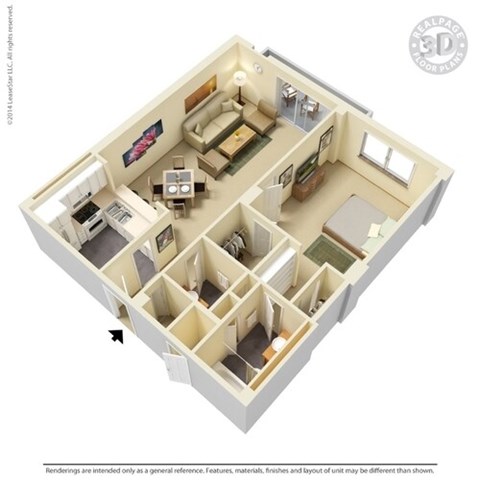 Floor plan for 1 bed, 1.5 baths, 890 sqft