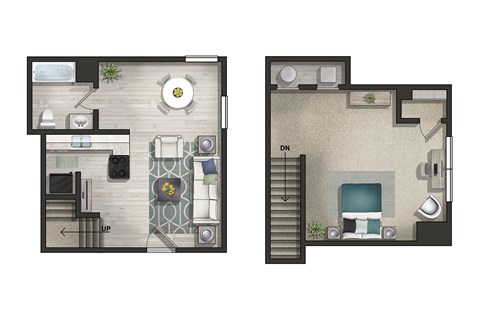Floor plan for 1 bed, 1 bath, 750 sqft