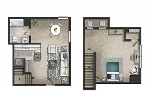 Floor plan for 1 bed, 1 bath, 750 sqft