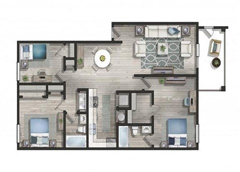 Floor plan for 3 beds, 2 baths, 1350 sqft