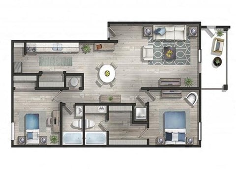 Floor plan for 2 beds, 2 baths, 1140 sqft