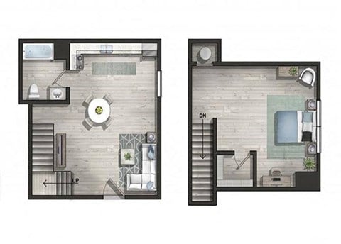 Floor plan for 1 bed, 1 bath, 750 sqft
