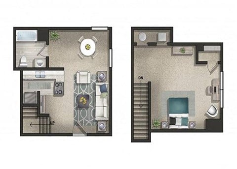 Floor plan for 1 bed, 1 bath, 750 sqft