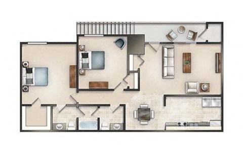 Floor plan for 2 beds, 1.5 baths, 840 sqft