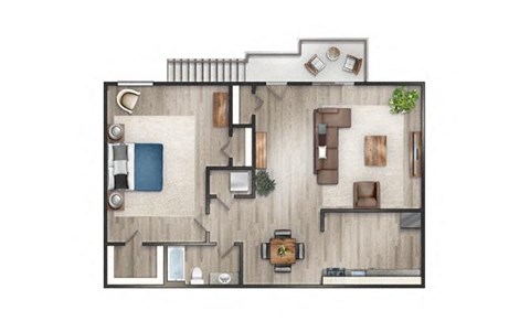 Floor plan for 1 bed, 1 bath, 680 sqft