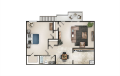 Floor plan for 1 bed, 1 bath, 680 sqft