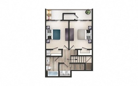 Floor plan for 2 beds, 1.5 baths, 1045 sqft