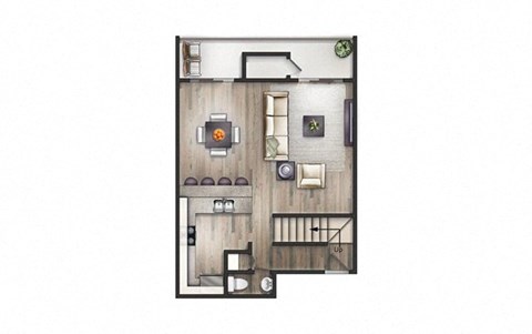 Floor plan for 2 beds, 1.5 baths, 1045 sqft