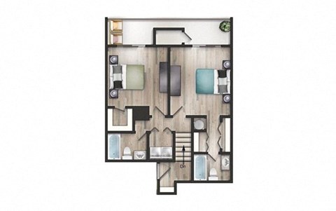 Floor plan for 2 beds, 2 baths, 1250 sqft