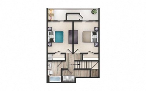 Floor plan for 2 beds, 1 bath, 1035 sqft