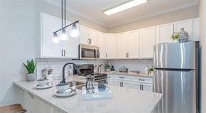 Wake Forest apartment for rent - a kitchen with a counter top and a refrigerator