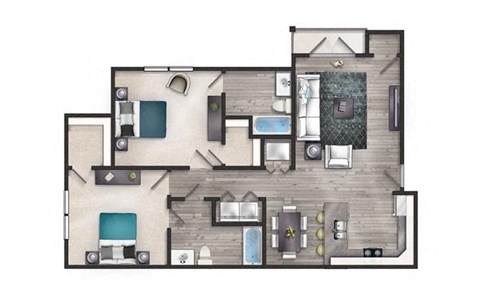 Floor plan for 2 beds, 2 baths, 1055 sqft