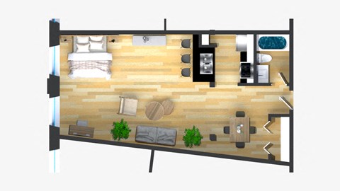 Floor plan for studio, 1 bath, 493 sqft