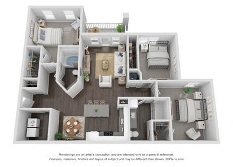 Floor plan for 3 beds, 2 baths, 1335 sqft