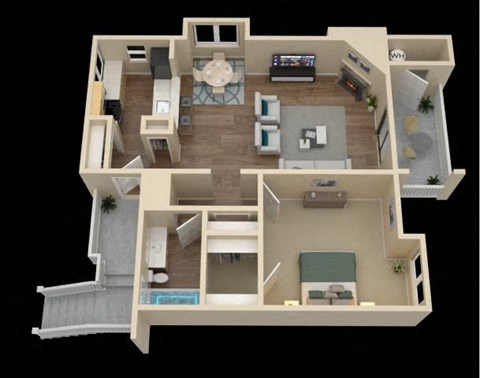Floor plan for 1 bed, 1 bath, 682 sqft