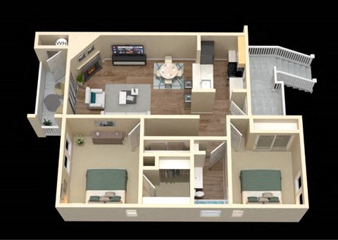 Floor plan for 2 beds, 1 bath, 903 sqft