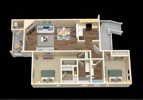 Floor plan for 2 beds, 2 baths, 1030 sqft