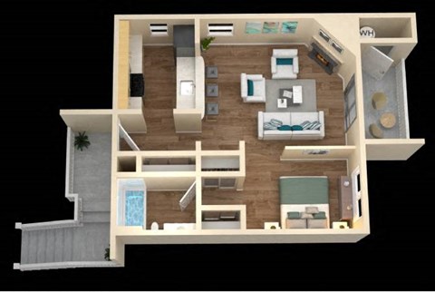 Floor plan for 1 bed, 1 bath, 550 sqft